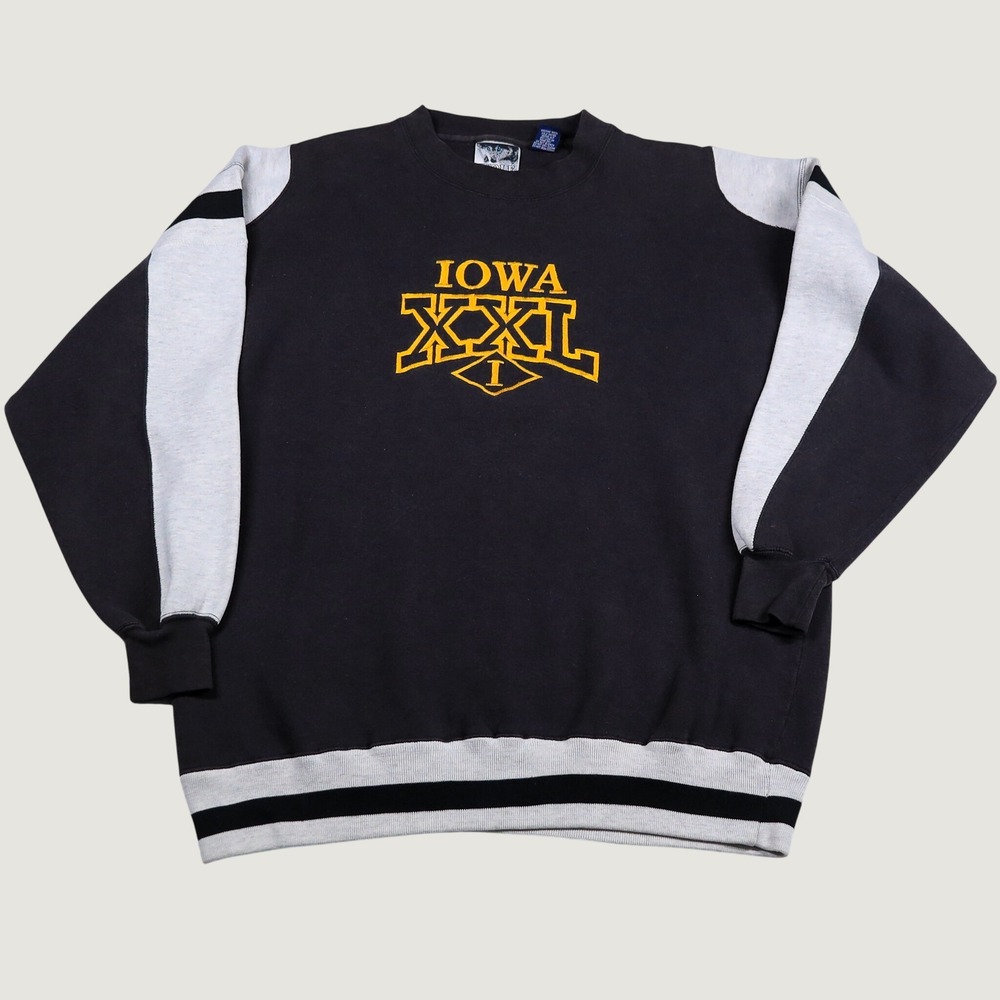 Vintage 90s University of Iowa XXL Sweatshirt Wolf Black Large Embroidered